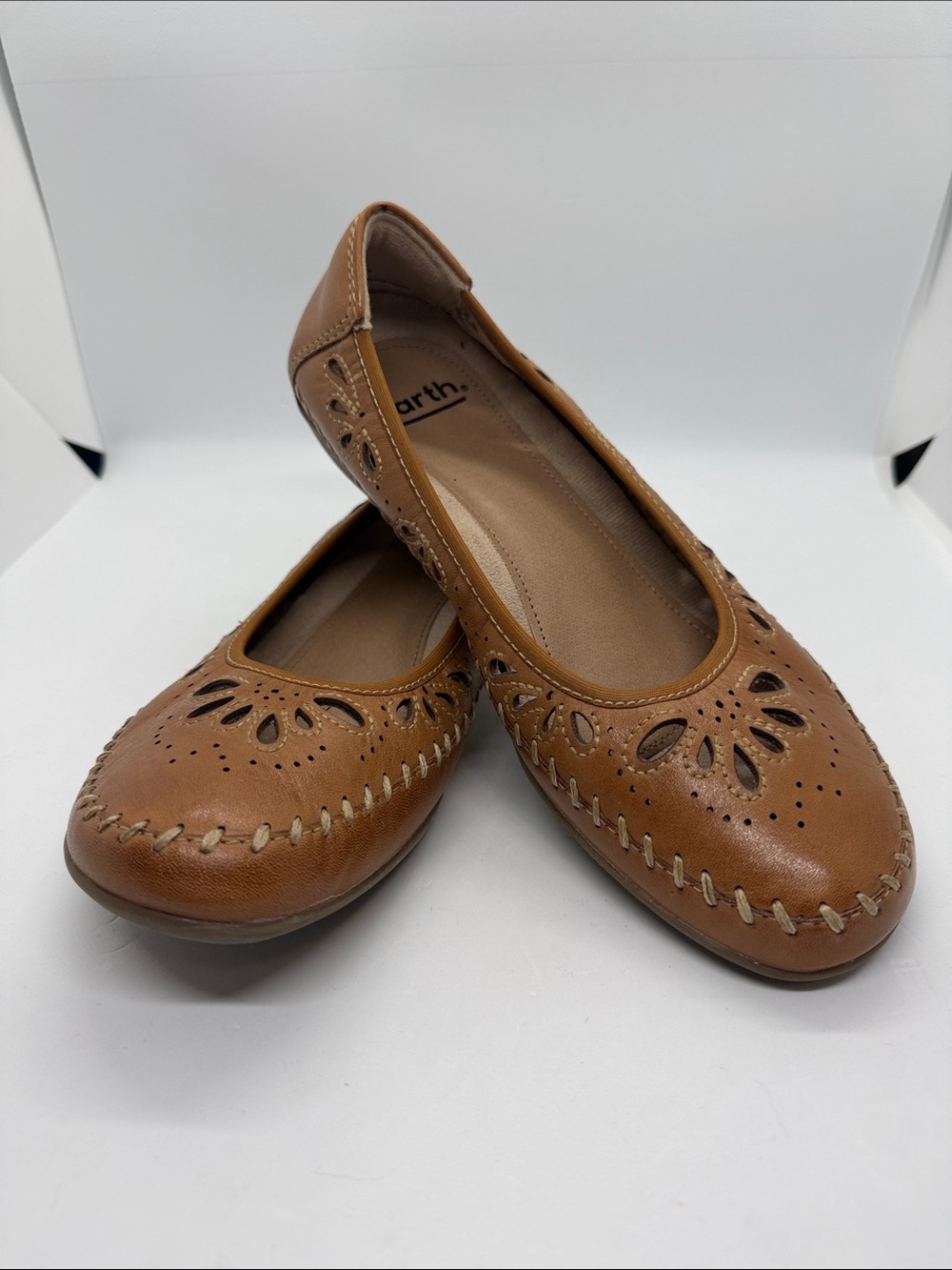 Earth Origins Cognac Brown Leather Slip-On Flats